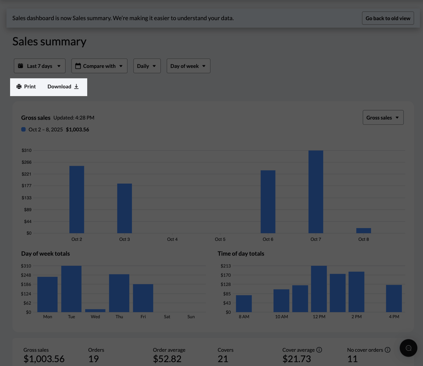 Boutons Imprimer et Télécharger mis en évidence
