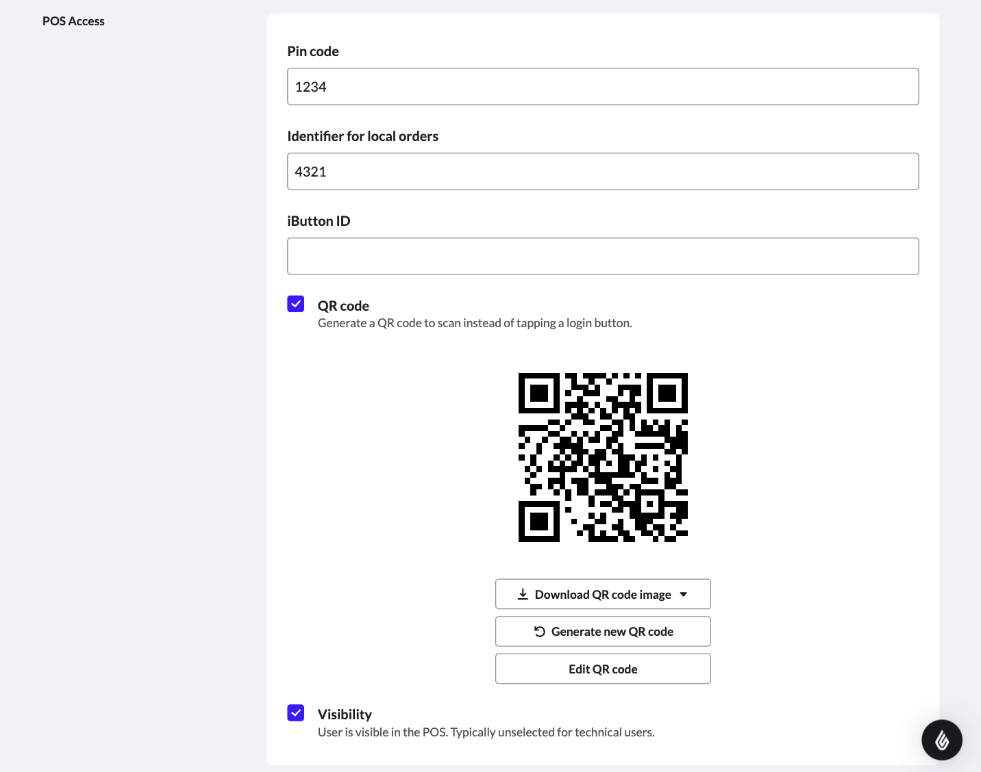 Een gegenereerde QR-code in de backoffice