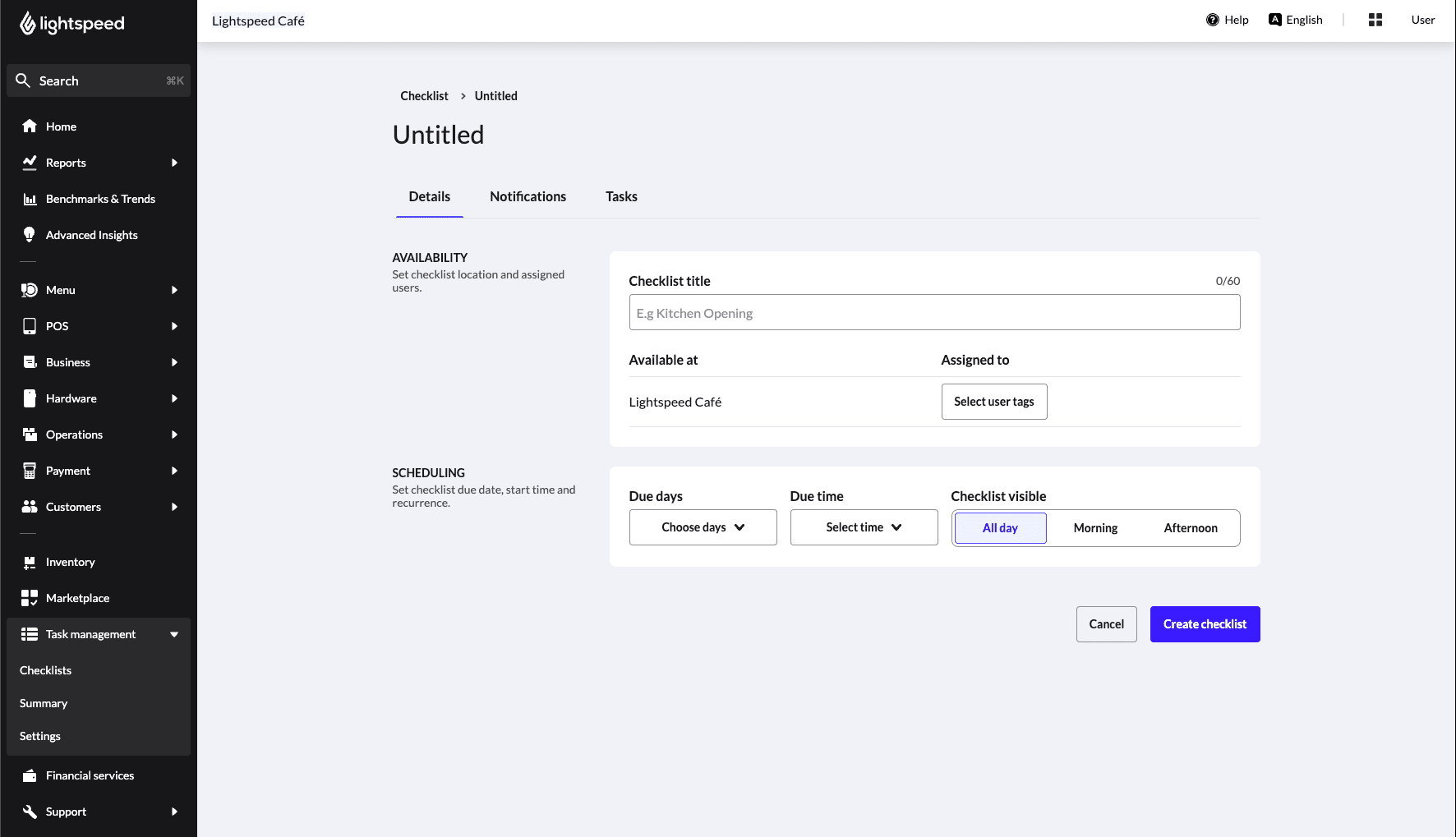 The 'Details' section of an untitled checklist