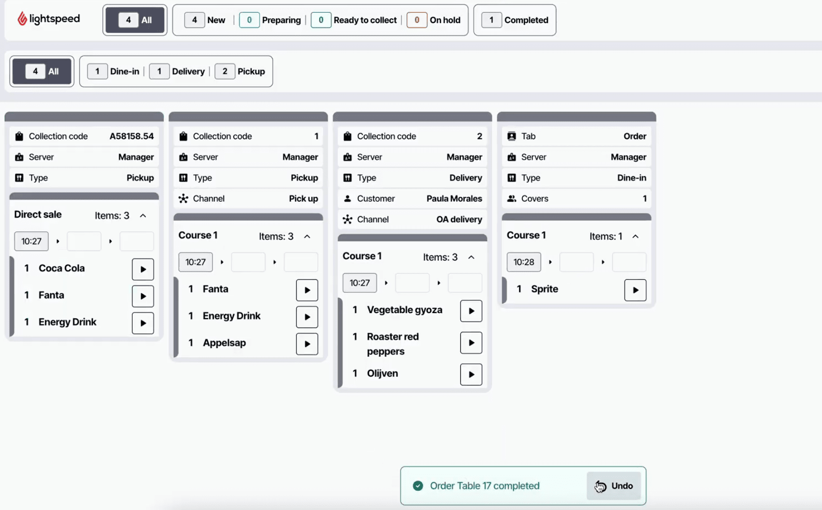 KDS Undo button for completed orders