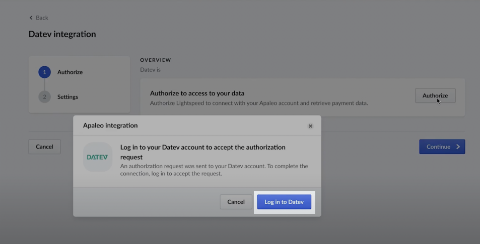 The Log in to DATEV pop-up
