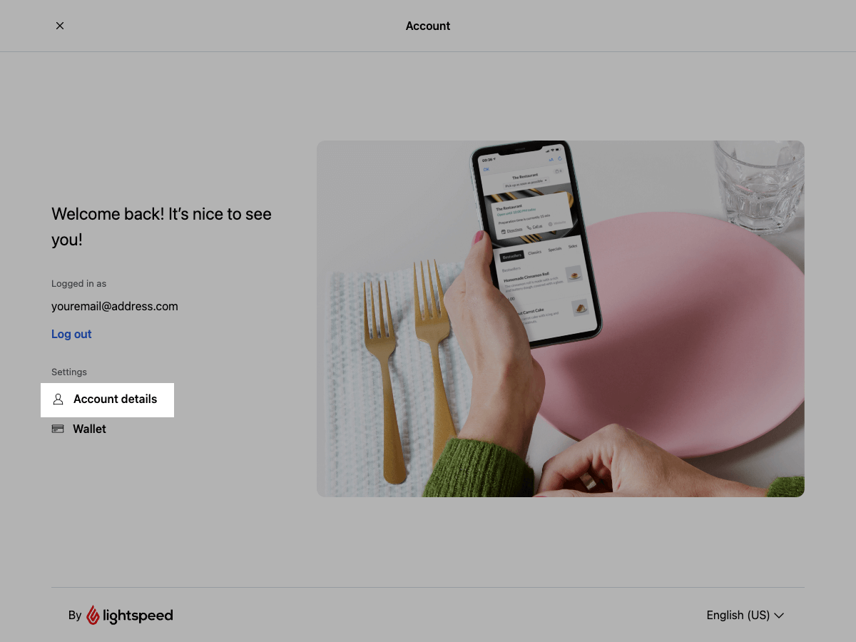 The customer's account page with Account Details link highlighted