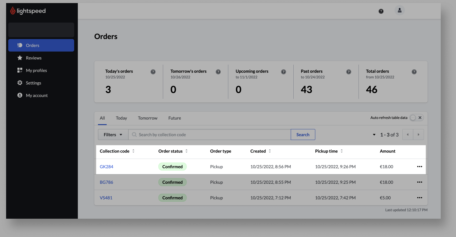 Page Rapports d’Order Anywhere avec les renseignements du rapport mis en évidence.