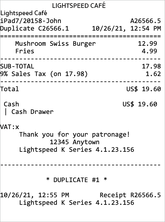 Lightspeed Restaurant Receipt Templates