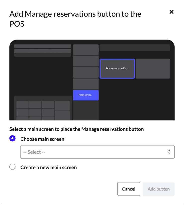The Add manage reservations button pop-up window