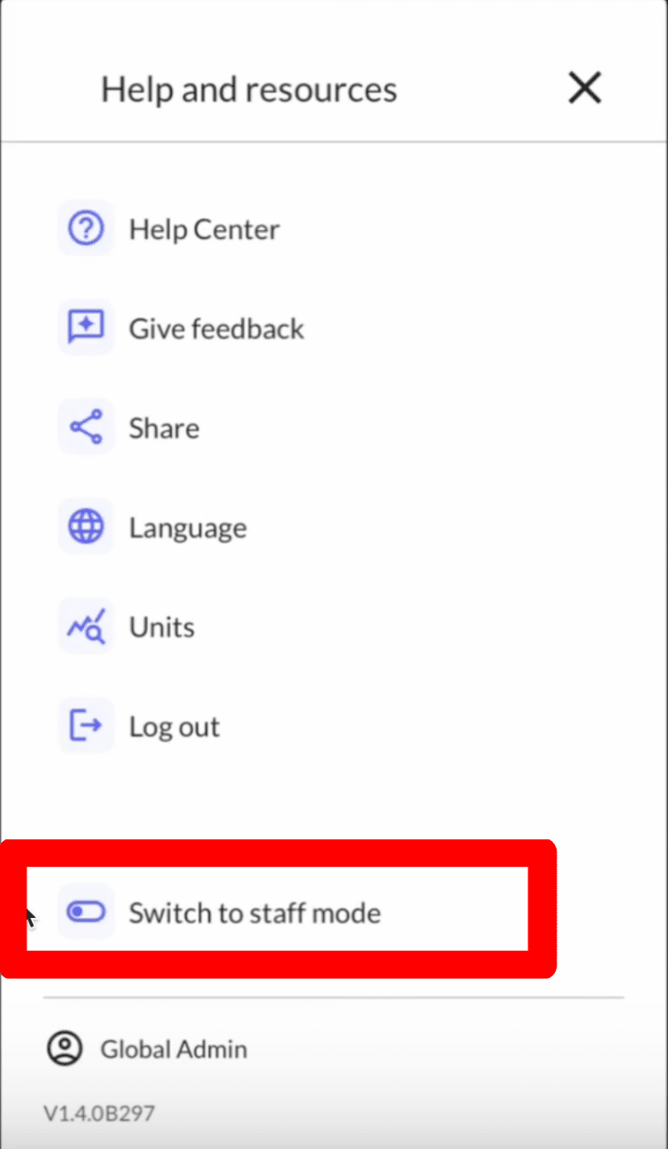 Option d'activation du mode personnel dans Cadence Lightspeed