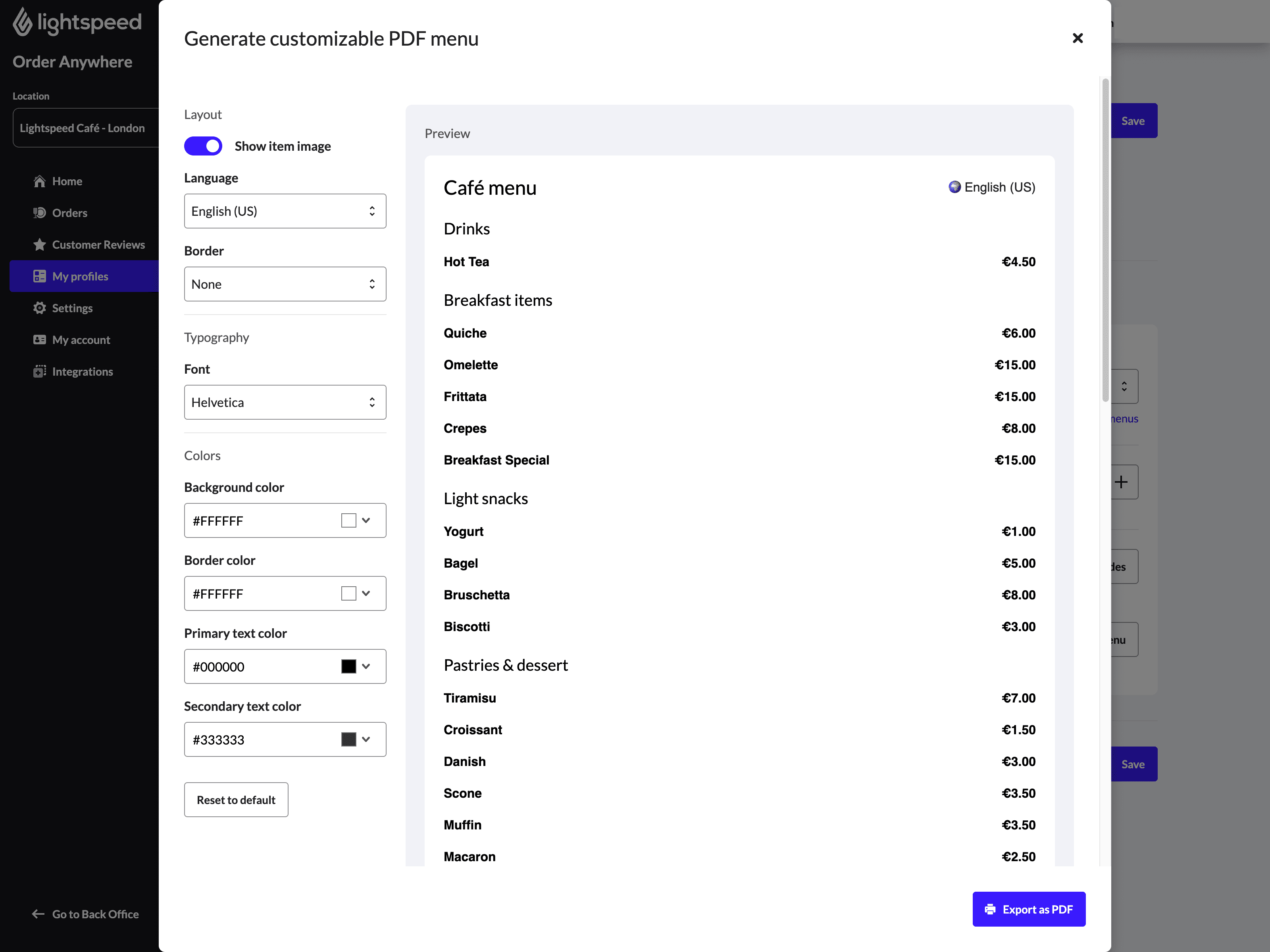 Commande mobile - Configuration du menu PDF
