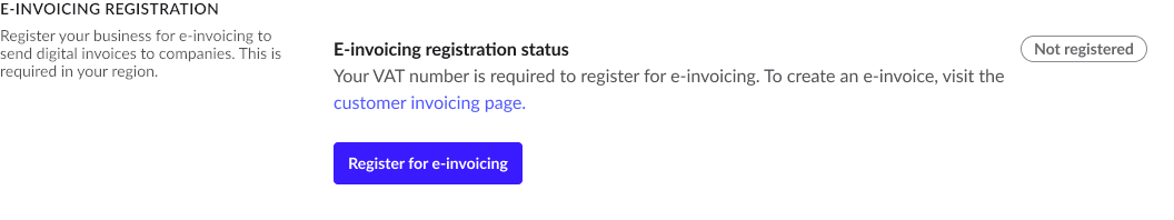 The e-invoicing registration section