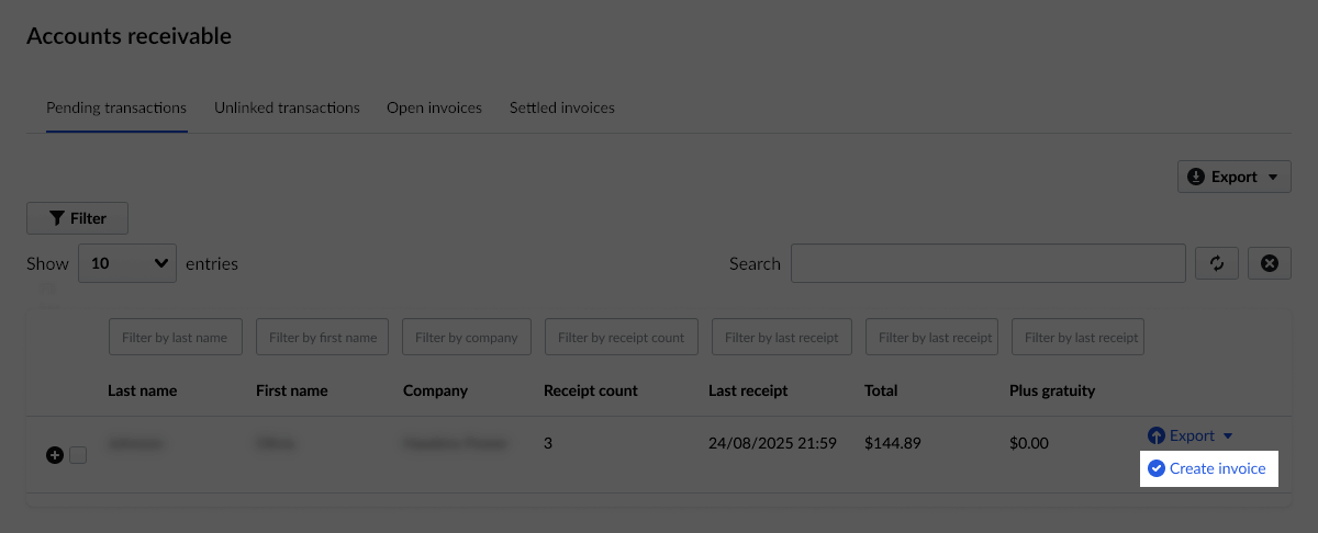 The Create invoice button highlighted
