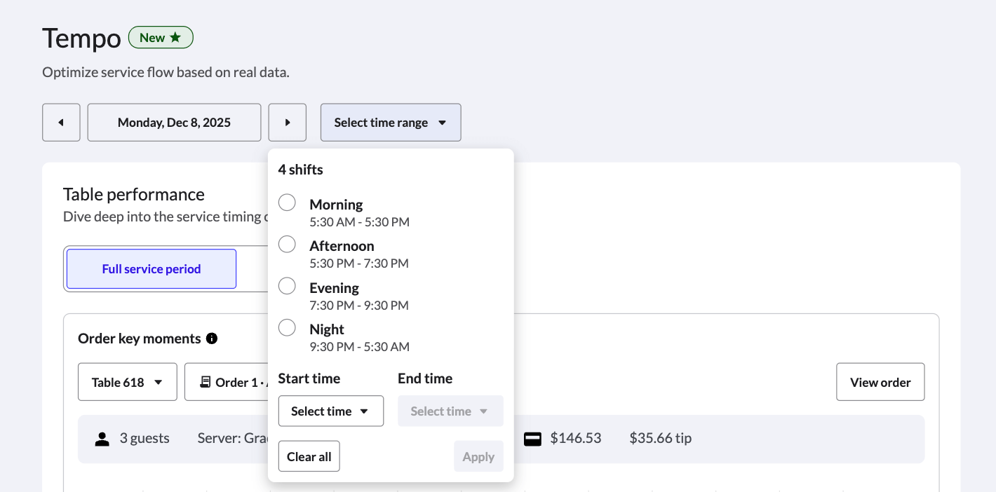 Le filtre de période horaire dans Tempo