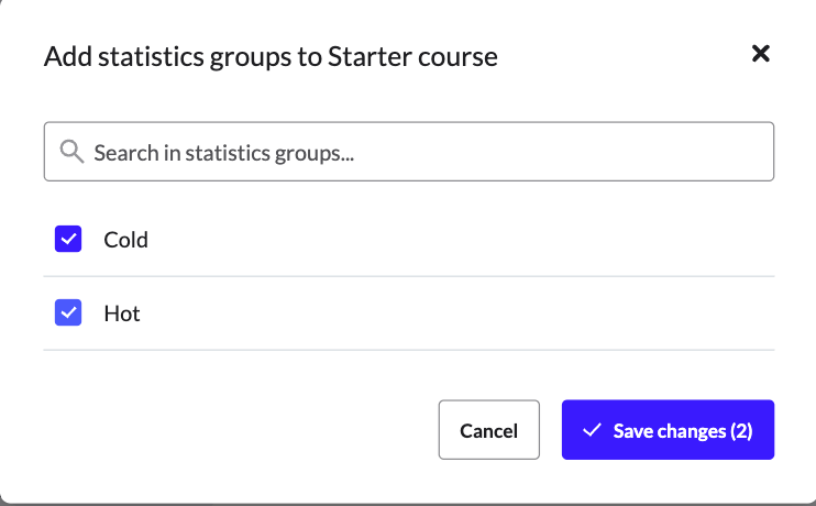 The Add statistics categories pop-up window
