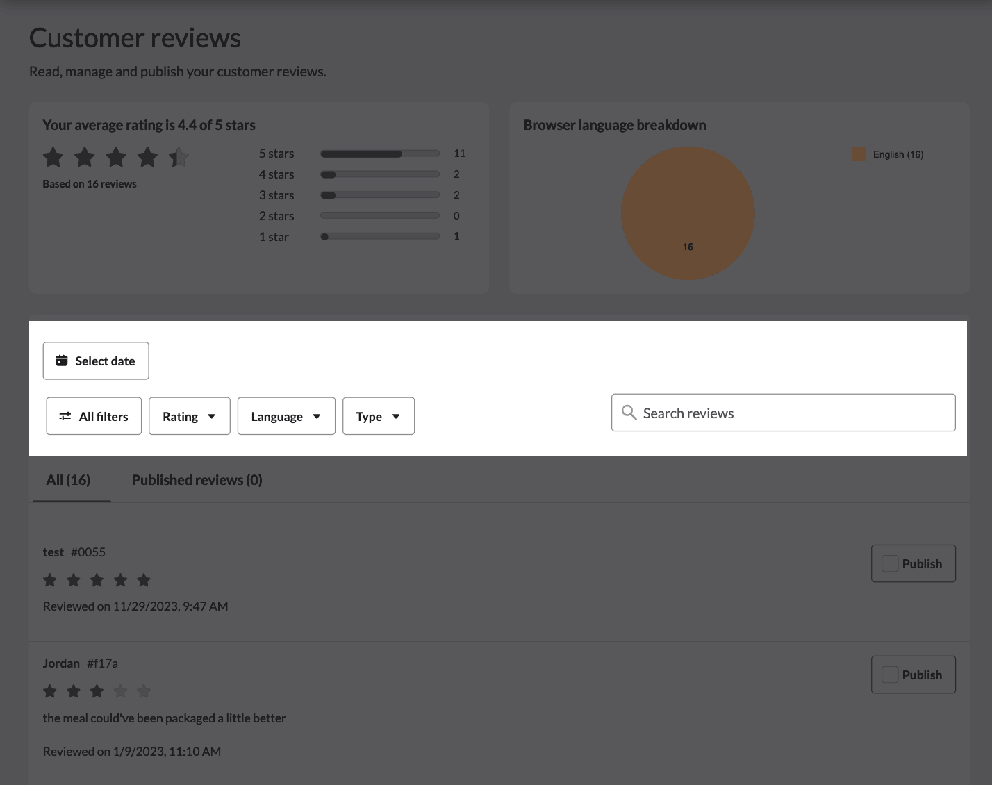 The Customer reviews filters highlighted
