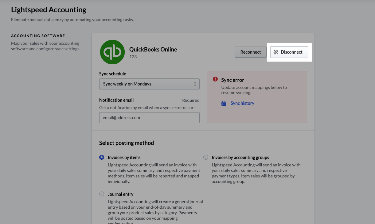 L'option 'Disconnect (déconnecter)' mise en surbrillance