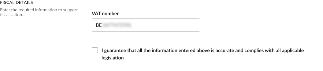 La section 'Renseignements fiscaux' avec un exemple de numéro de TVA.