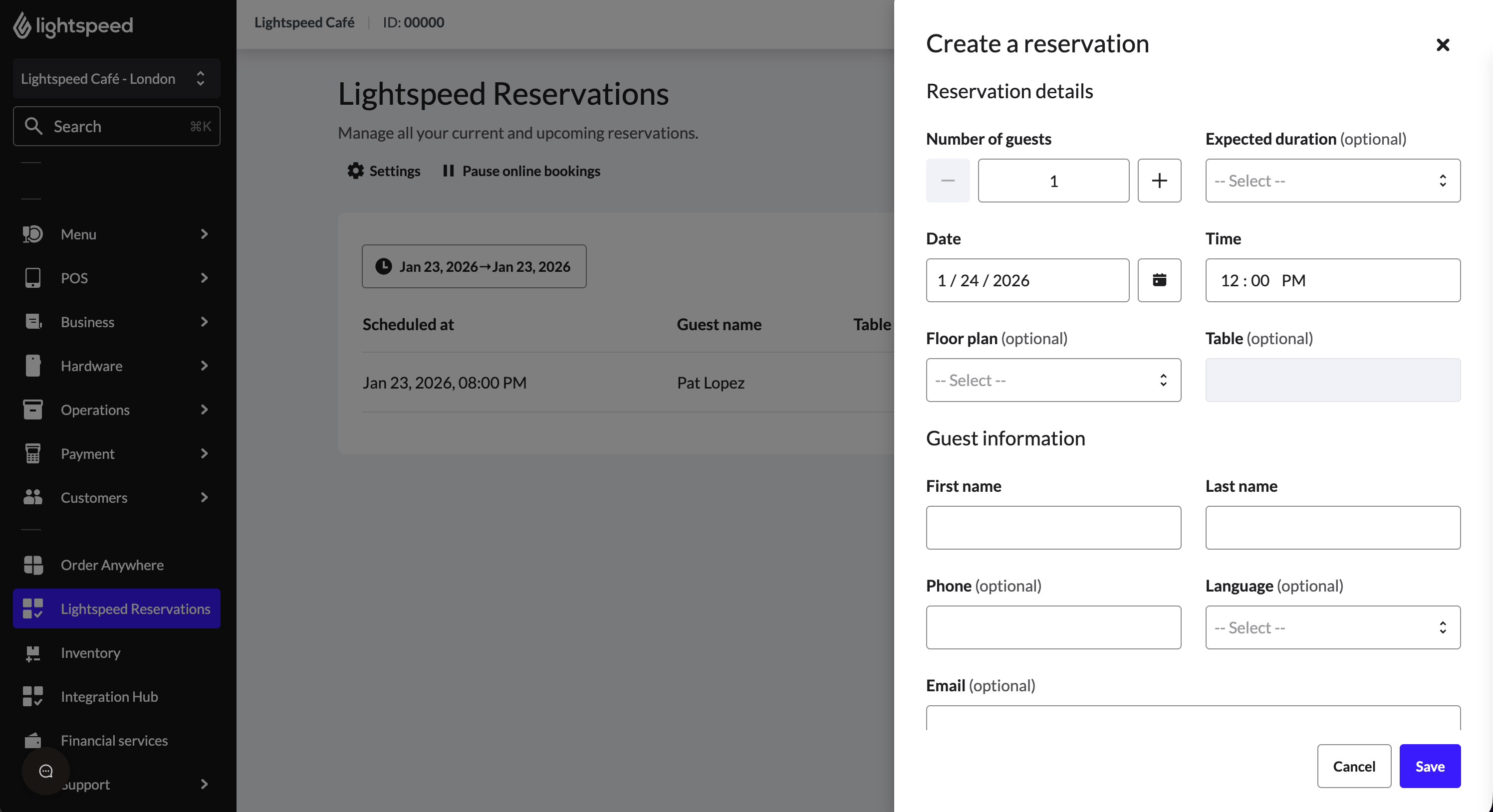 Adding a reservation in the Back Office