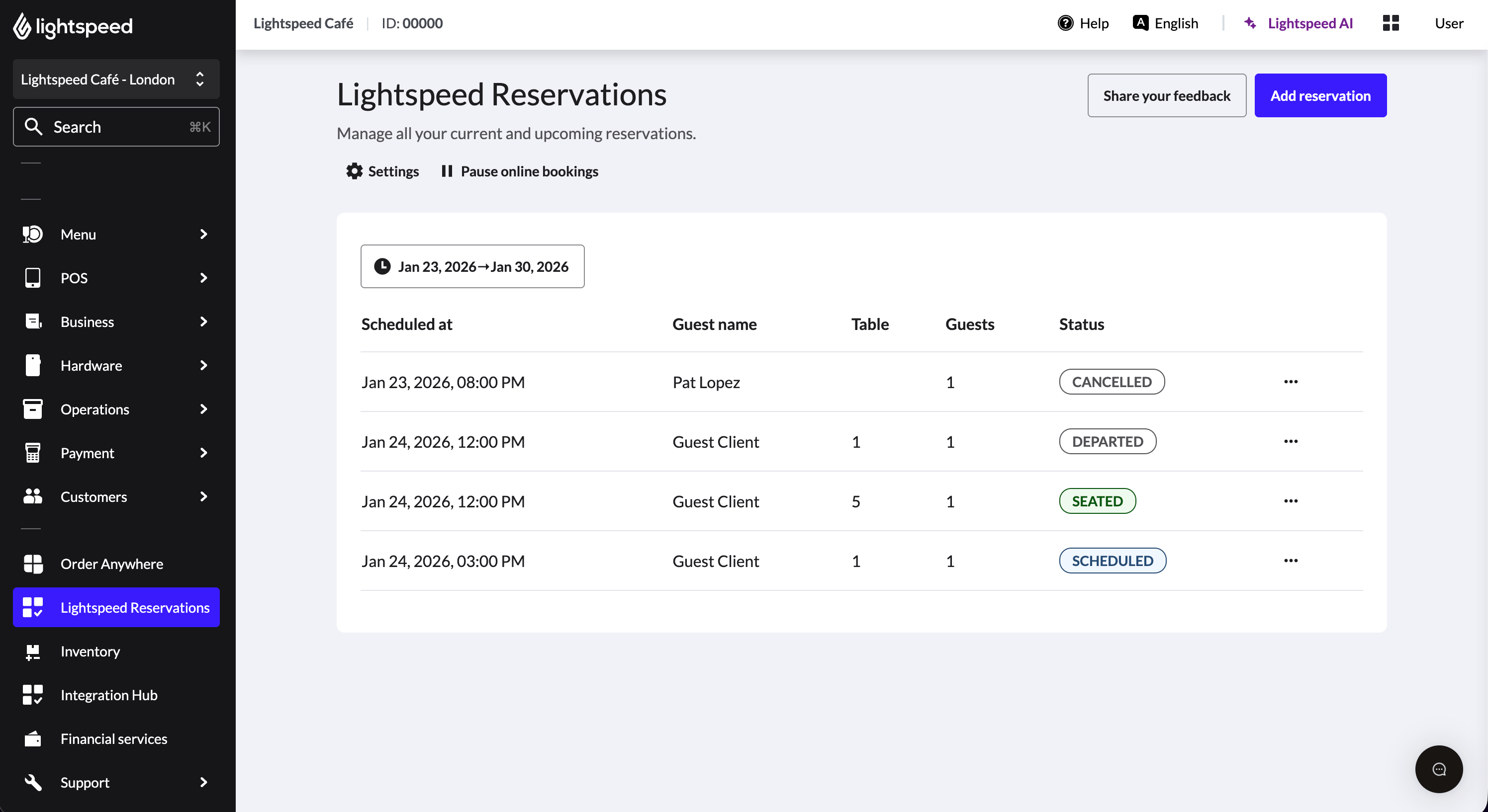 Viewing Lightspeed Reservations in the Back Office