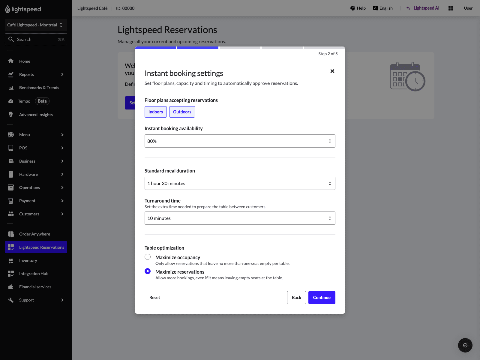 Lightspeed Reservations Instant Booking settings