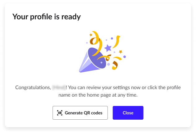 The profile ready pop-up