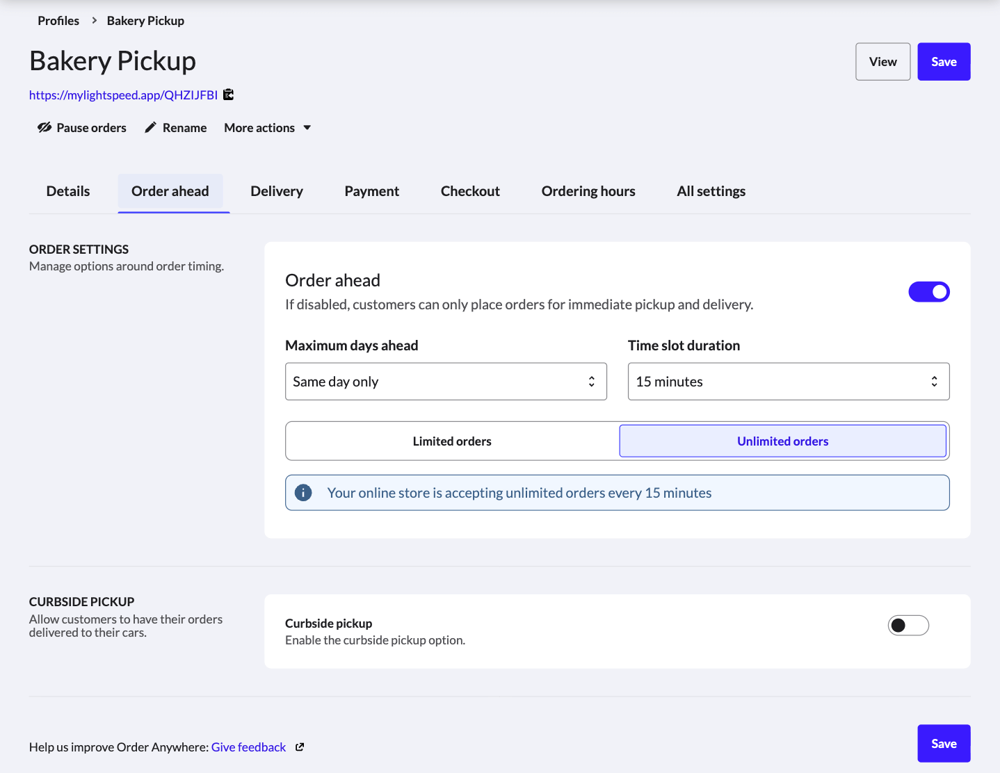 The Order ahead page