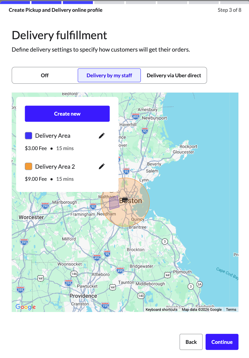 An example of delivery areas