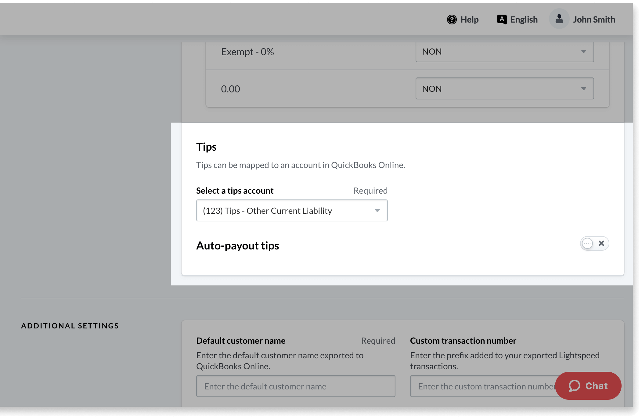 Tips settings highlighted