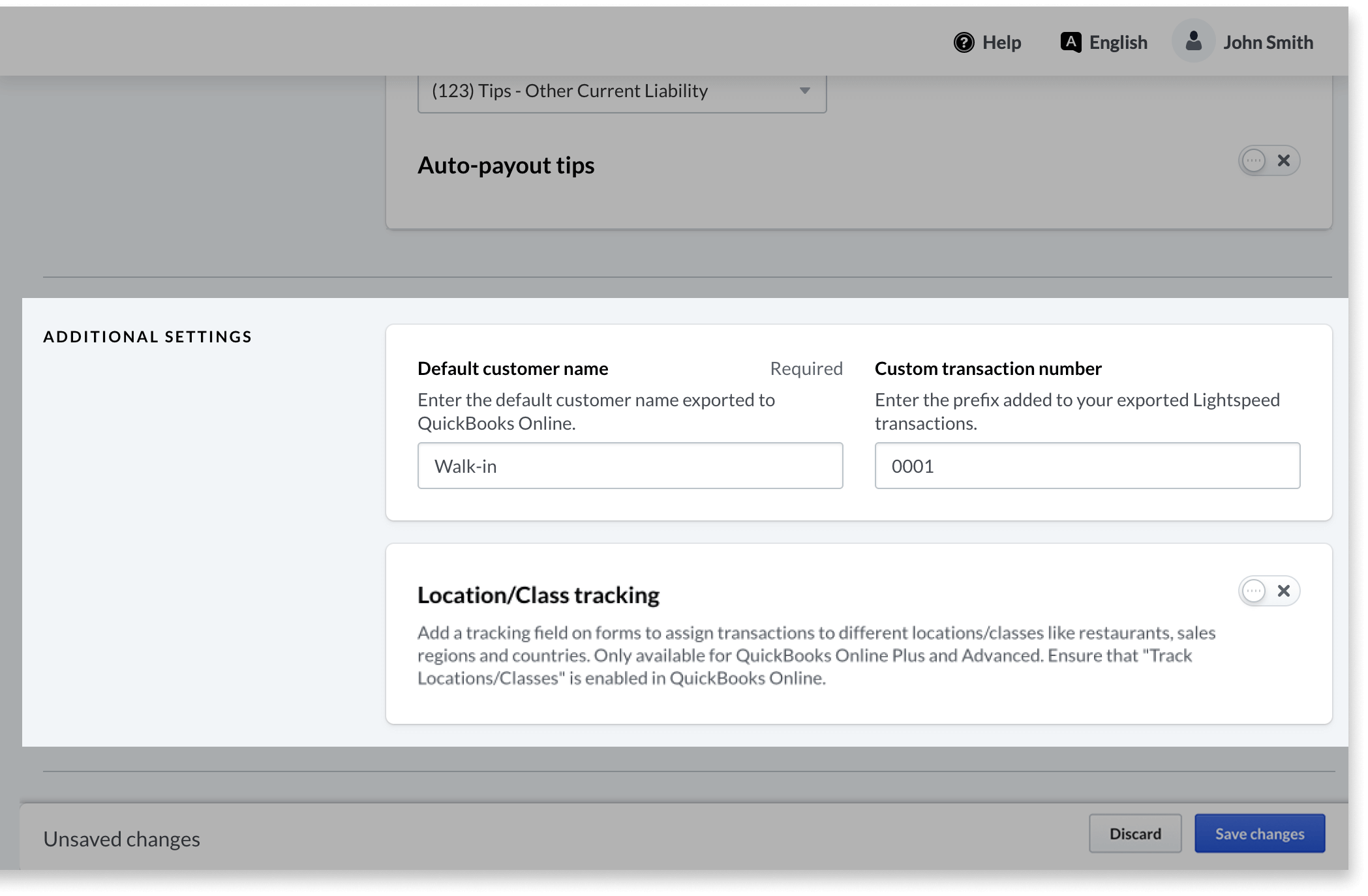 Additional settings highlighted