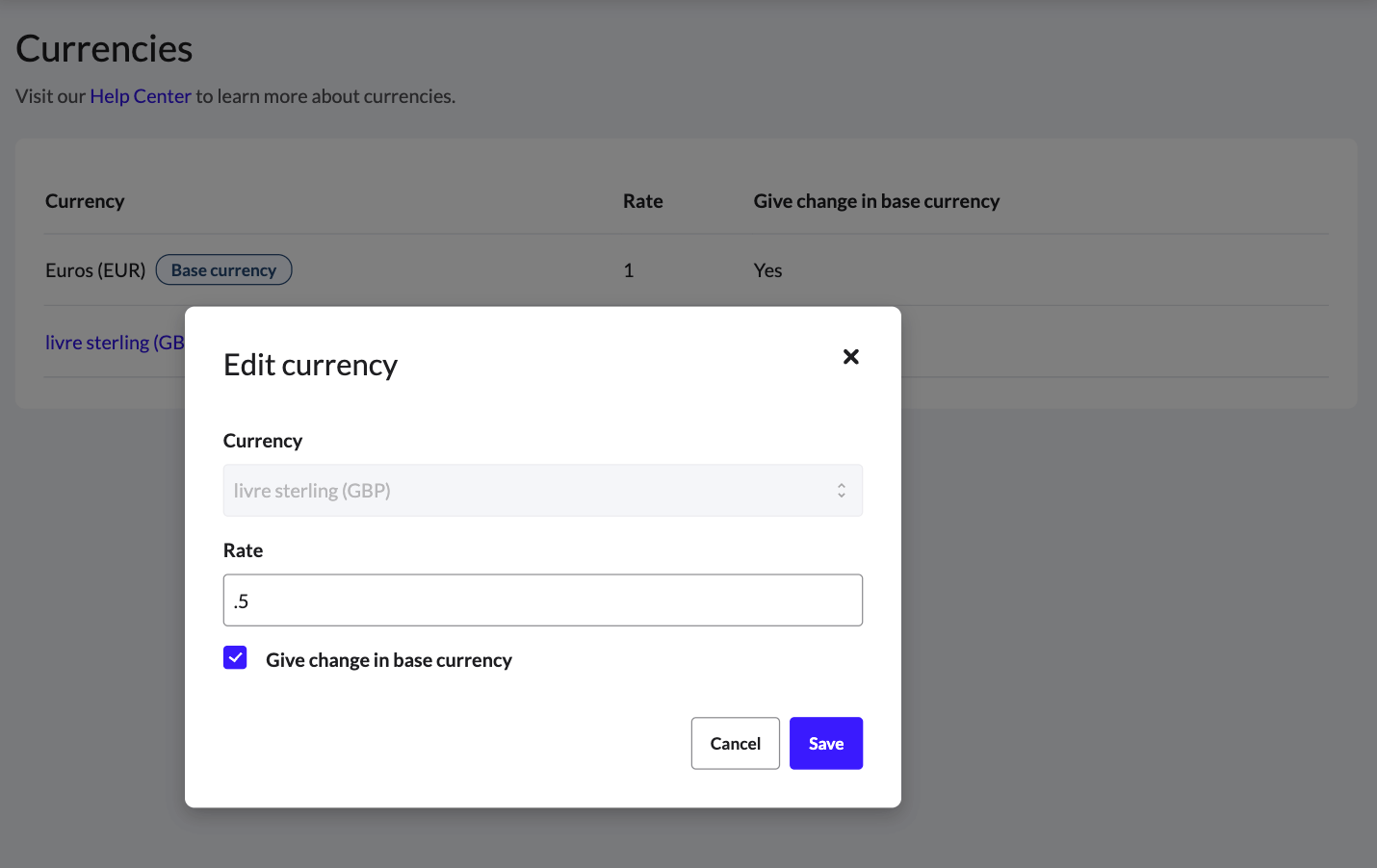 The Edit currency pop-up