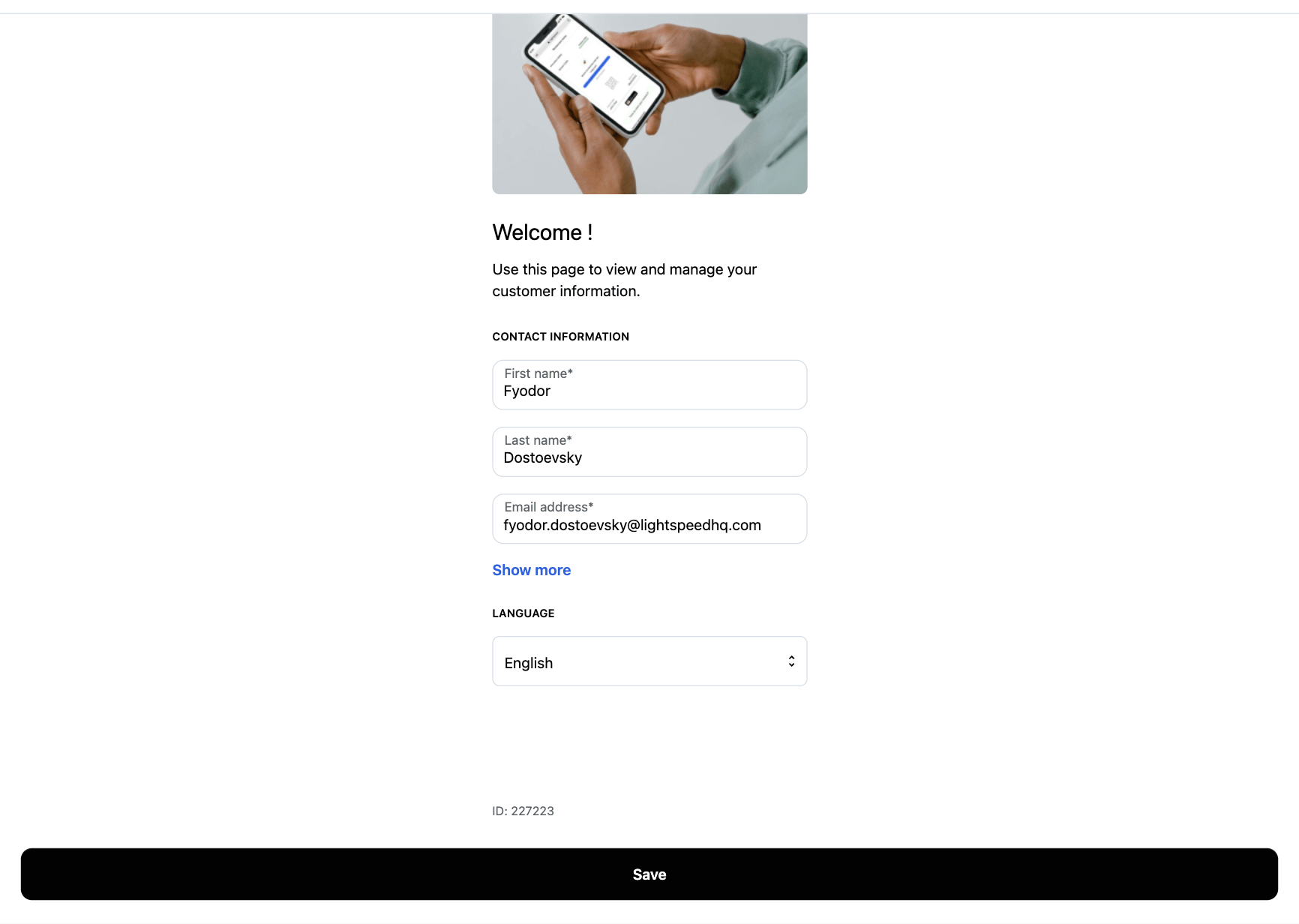 La page permettant d'ajouter des informations client à une carte
