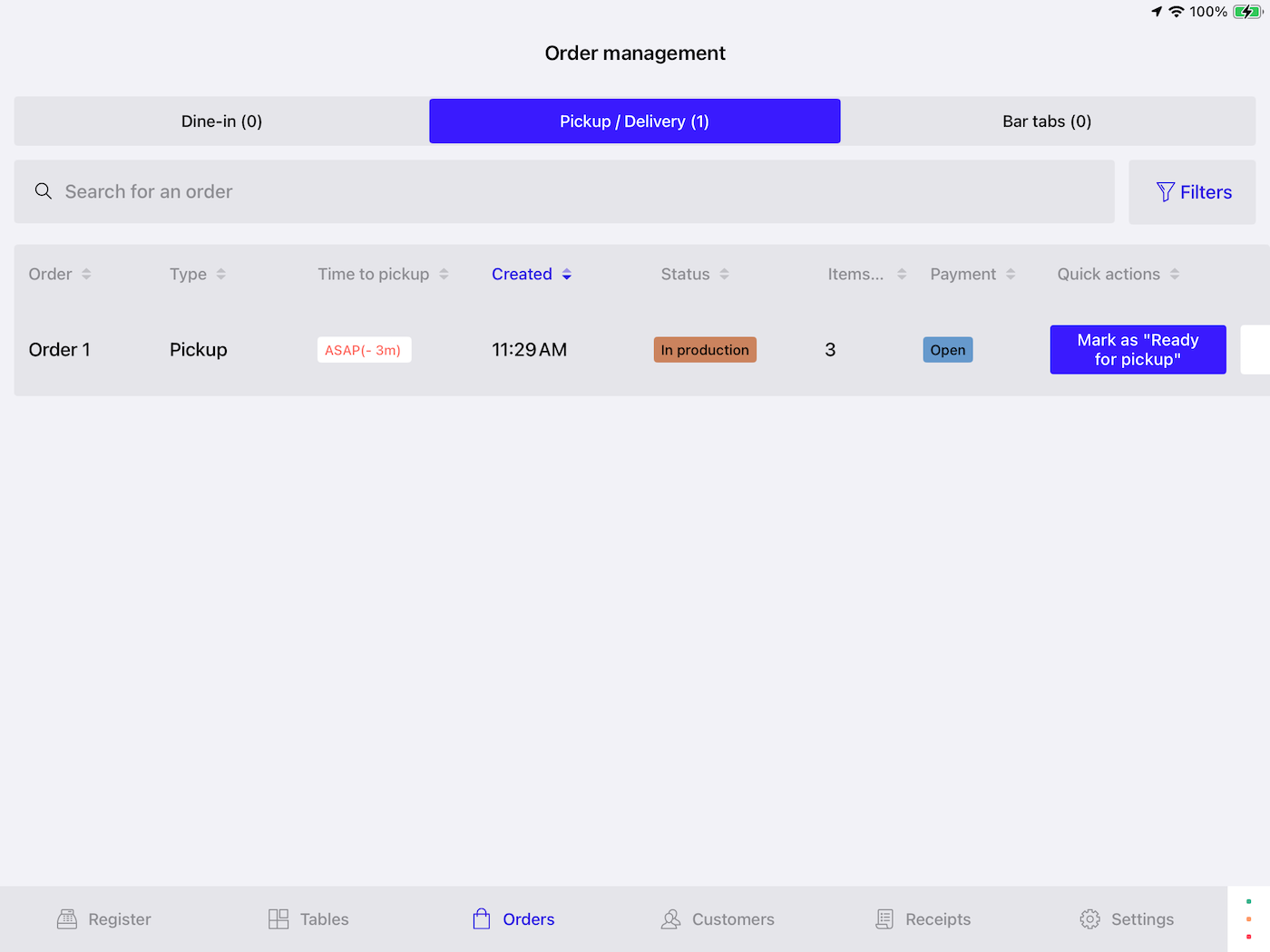 The Orders screen in Lightspeed Restaurant.