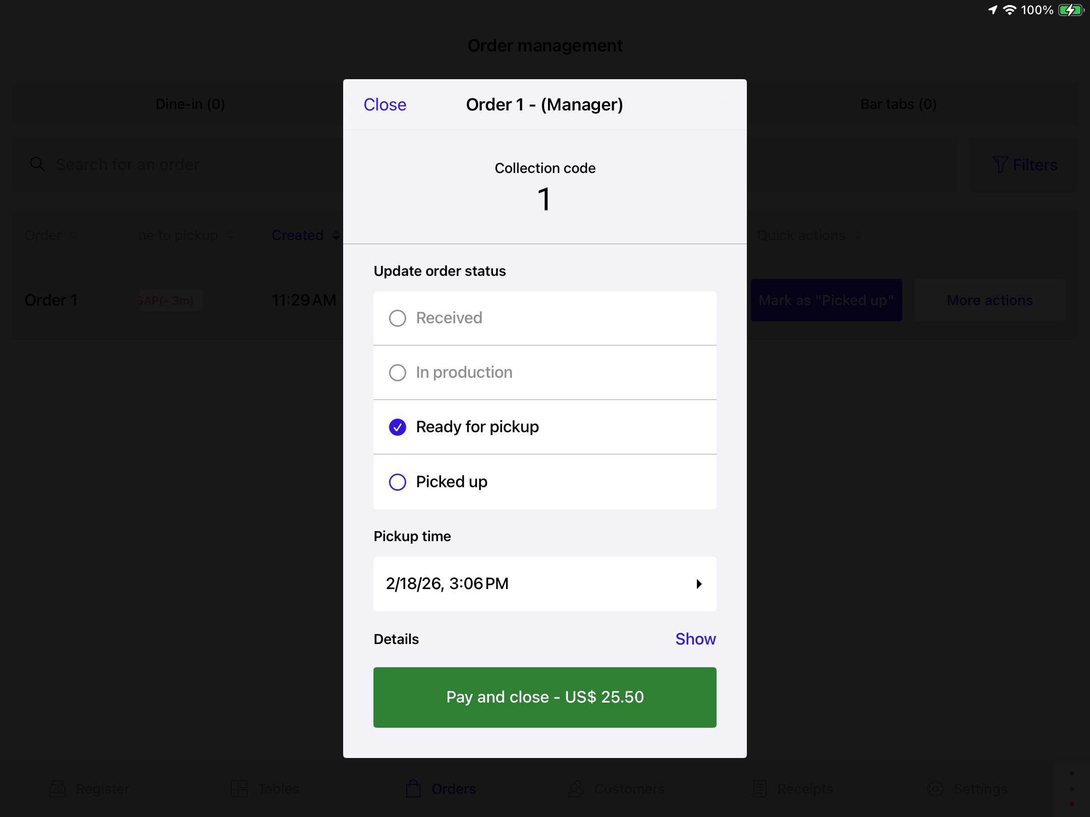 The Options dialogue box in Lightspeed Restaurant.