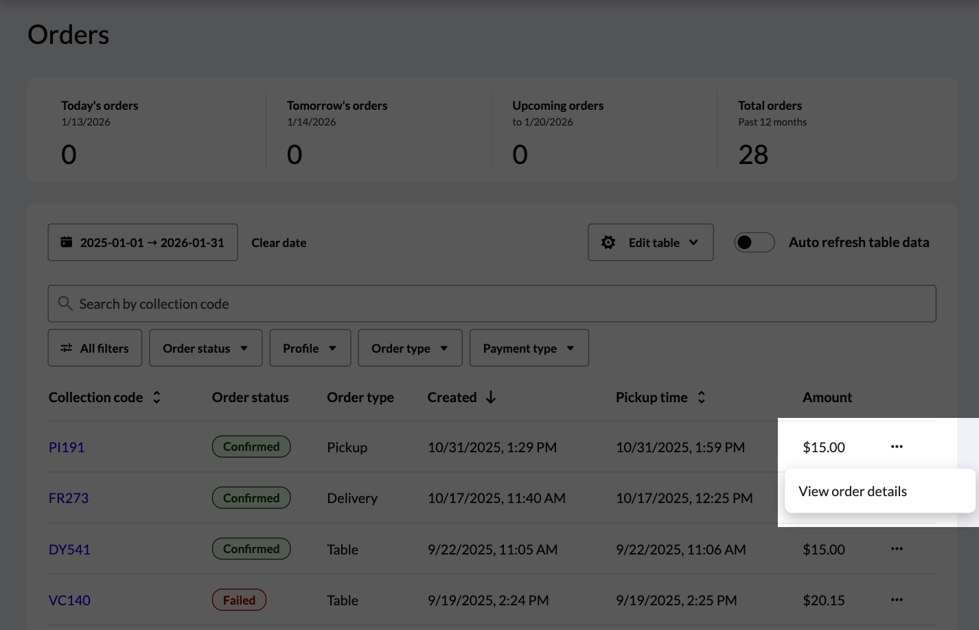 Das Drei-Punkte-Symbol und Bestelldetails anzeigen hervorgehoben