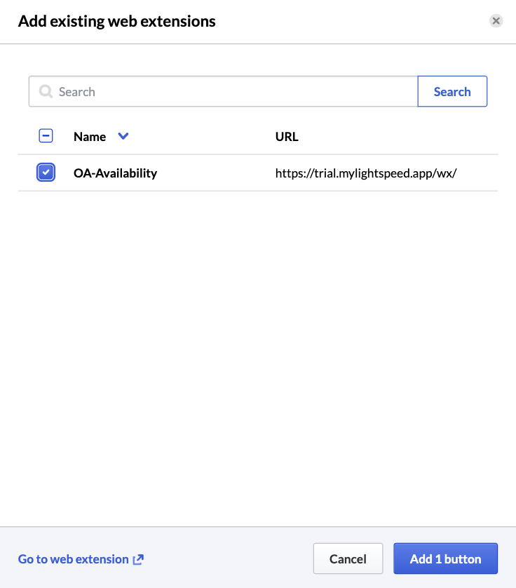 'Add existing web extensions' page