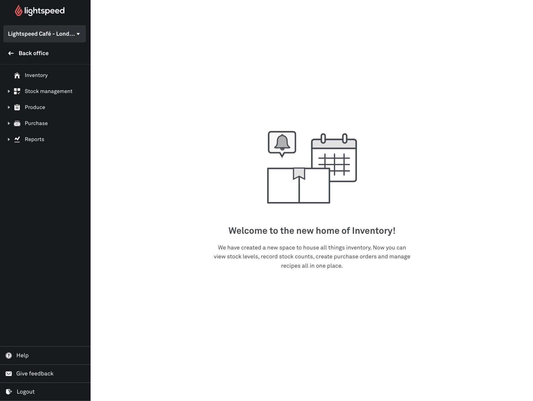 The Lightspeed Inventory main page