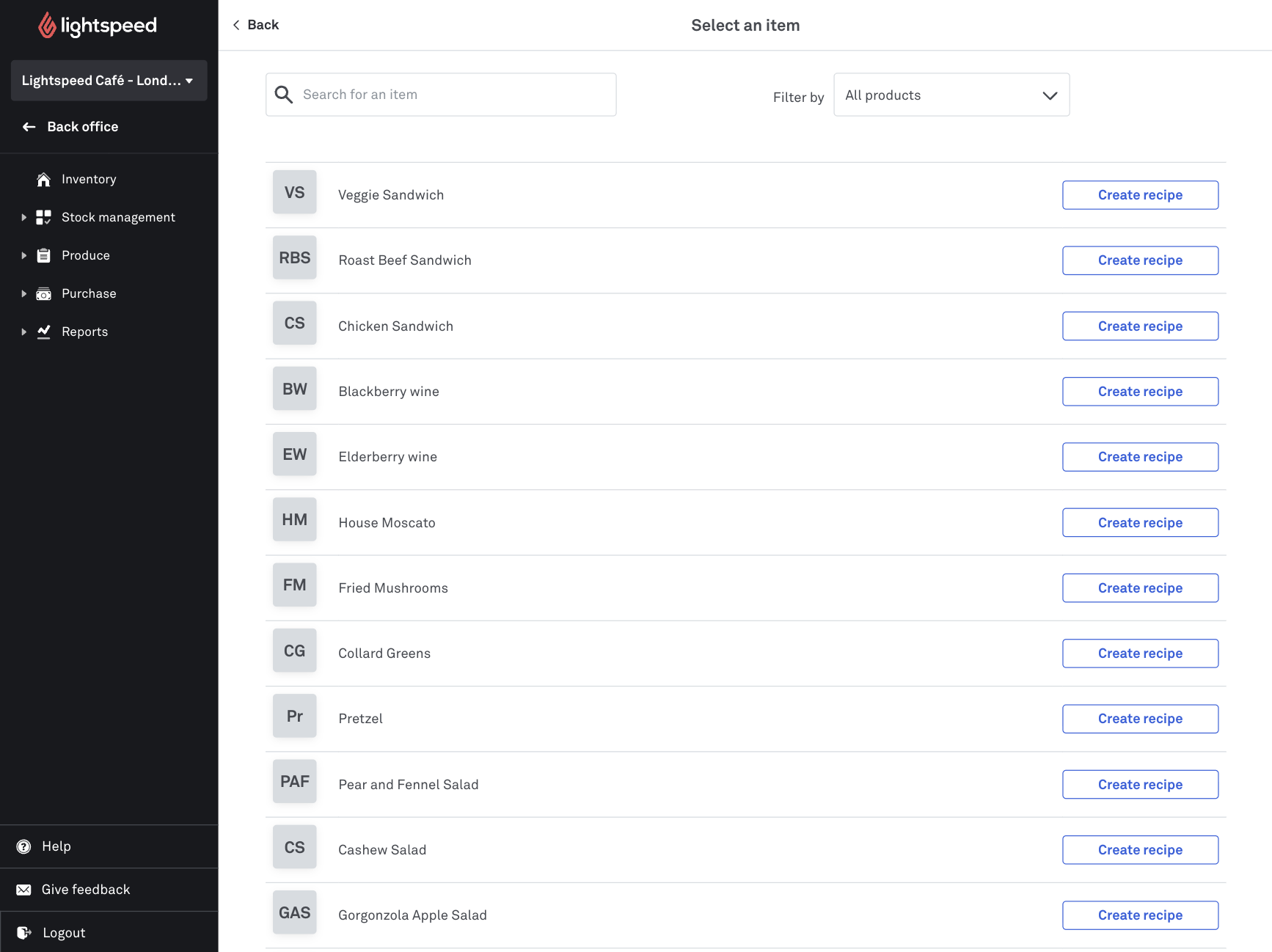 Produce recipes page