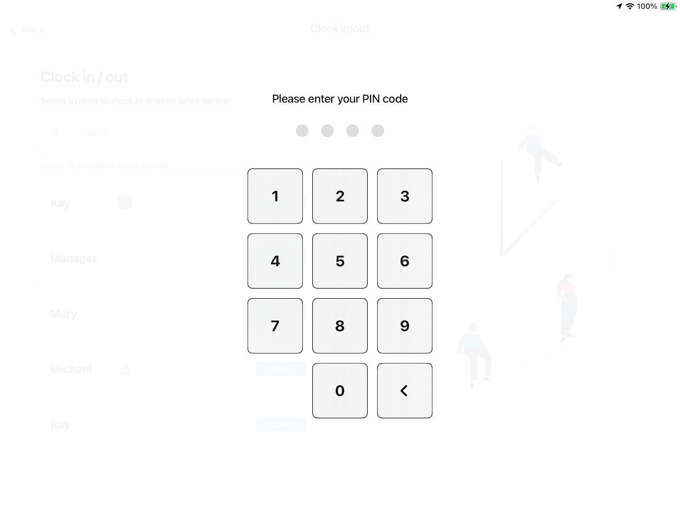 PIN code entry screen with keypad
