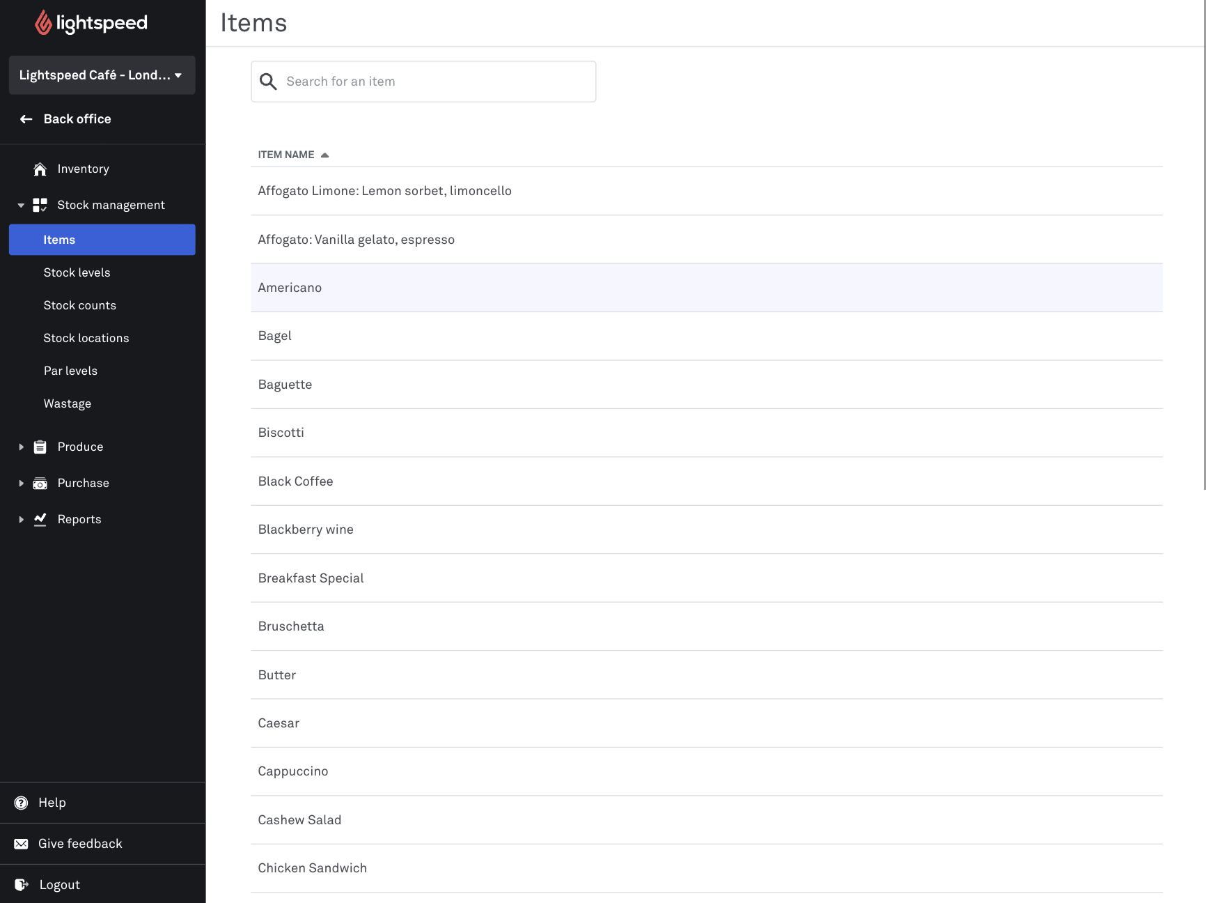 Inventory items details page