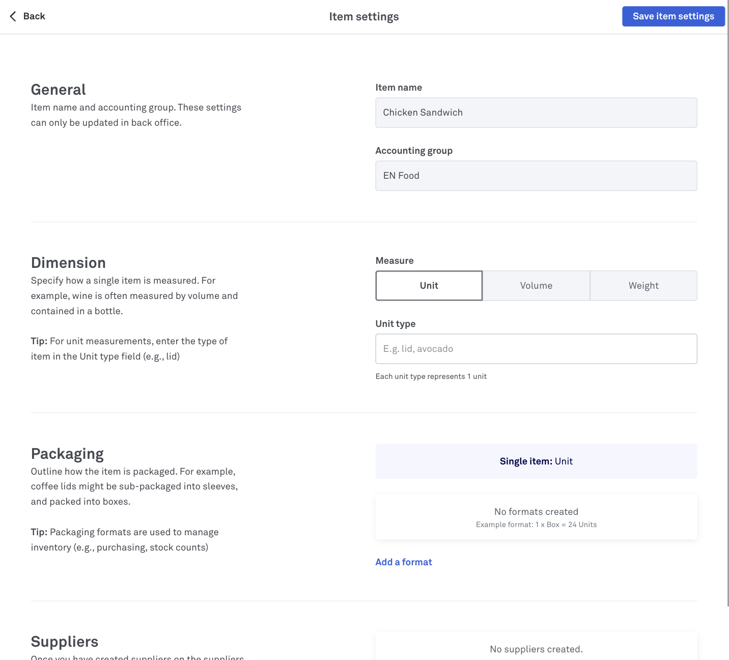 The Inventory items details page