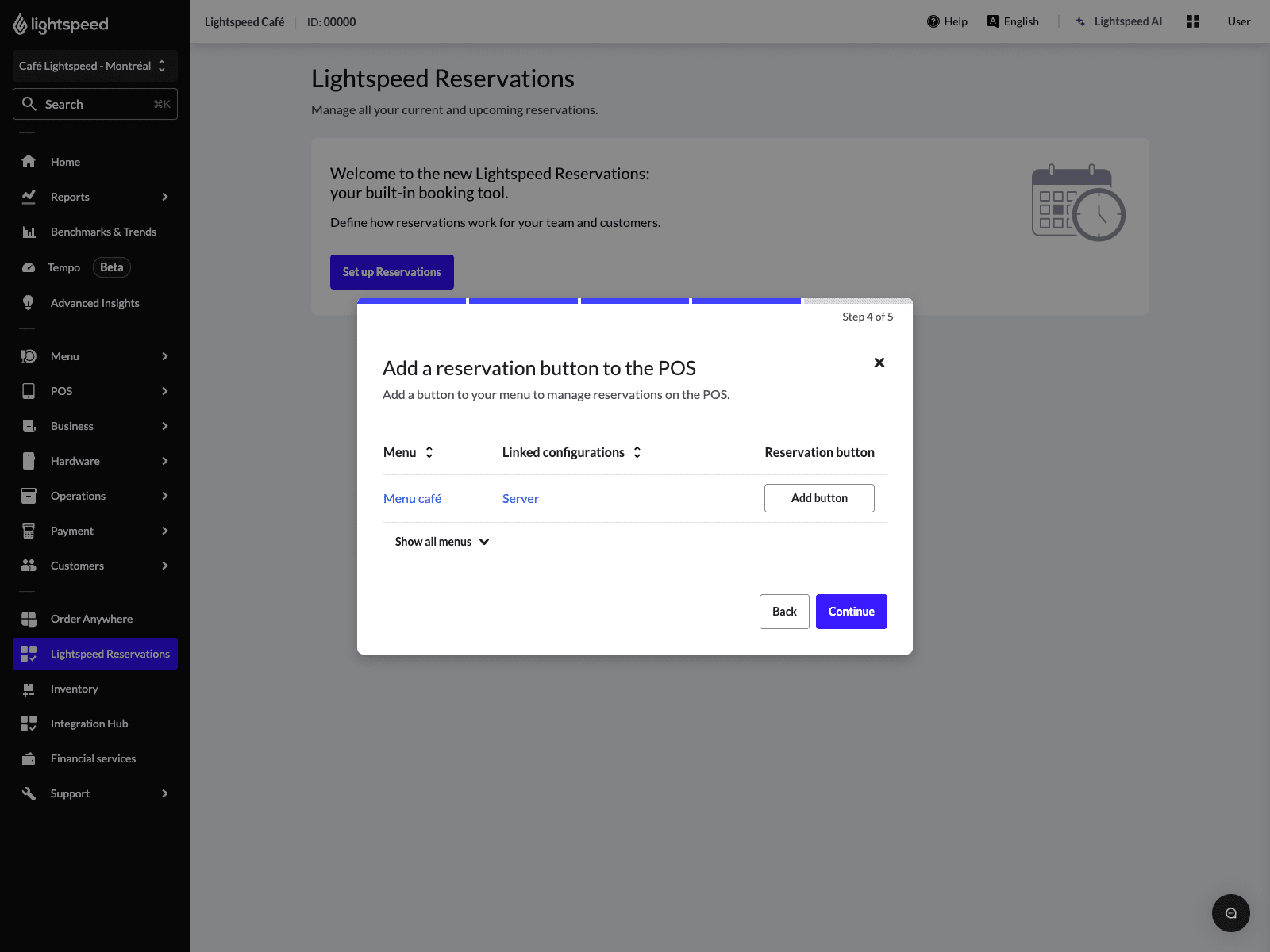 Configuration du bouton de caisse de Lightspeed Reservations