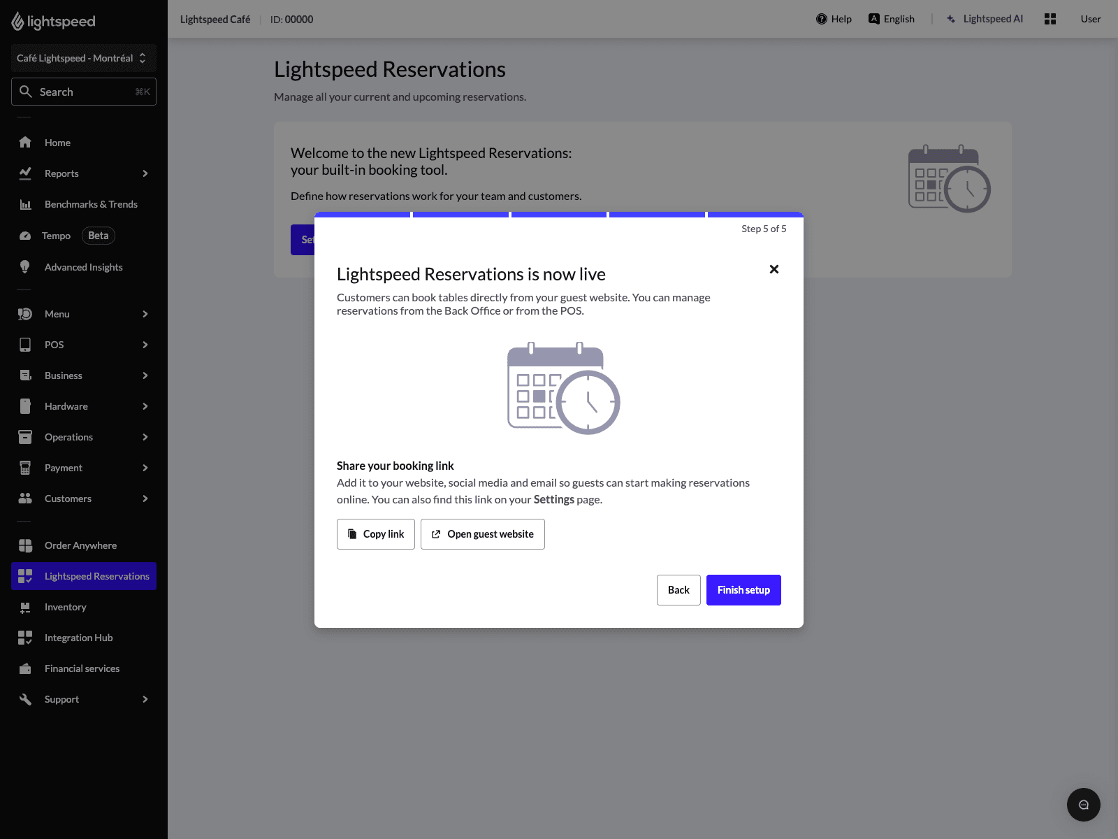 Fin de la configuration de Lightspeed Reservations