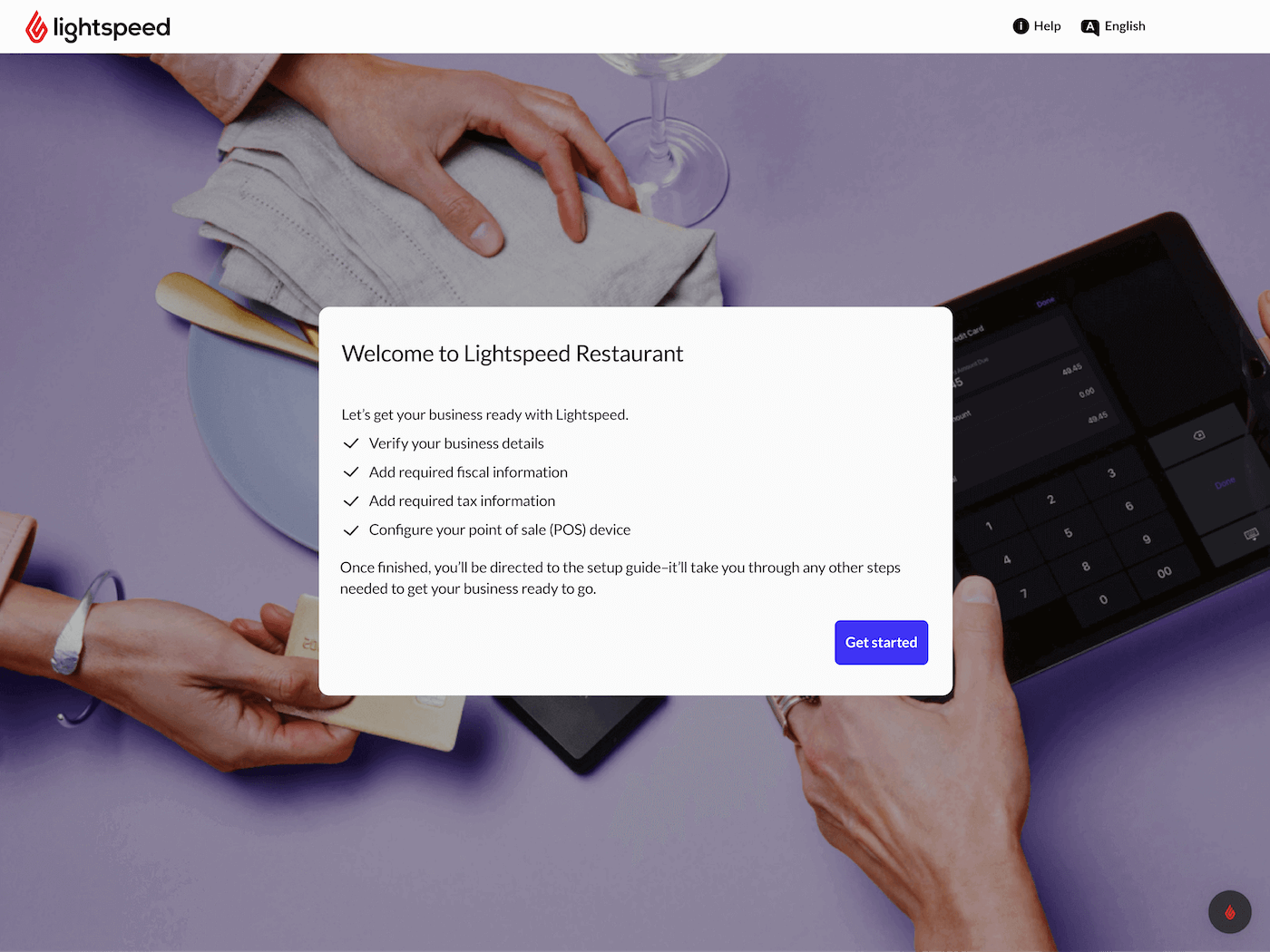 Another 'Welcome' screen with information about what you'll be guided through setting up