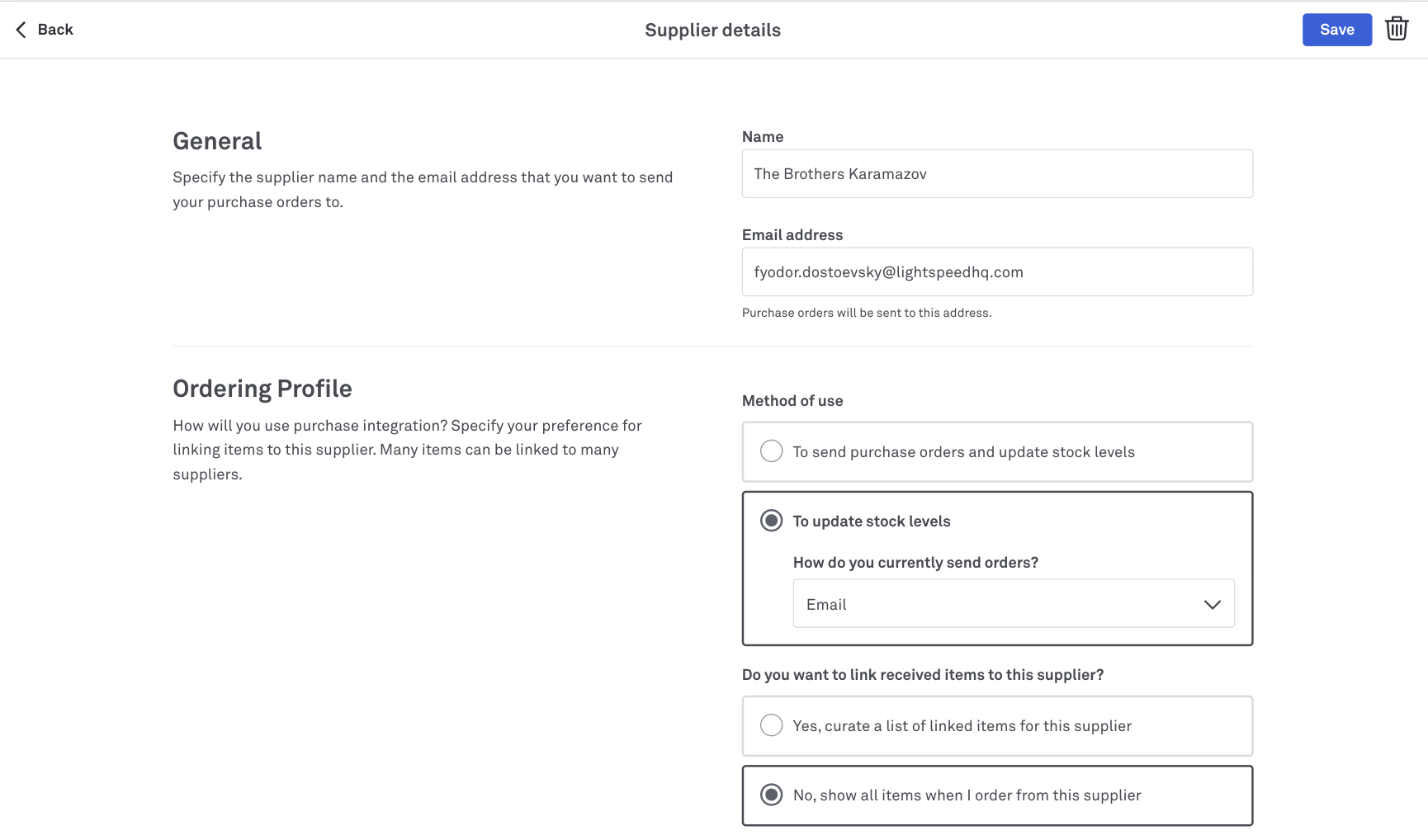 The Supplier details page