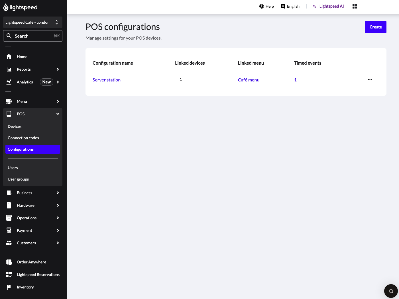 POS configurations landing with profile name annotated