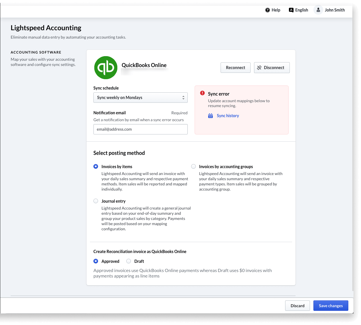 Page Comptabilité Lightspeed dans l'arrière-boutique