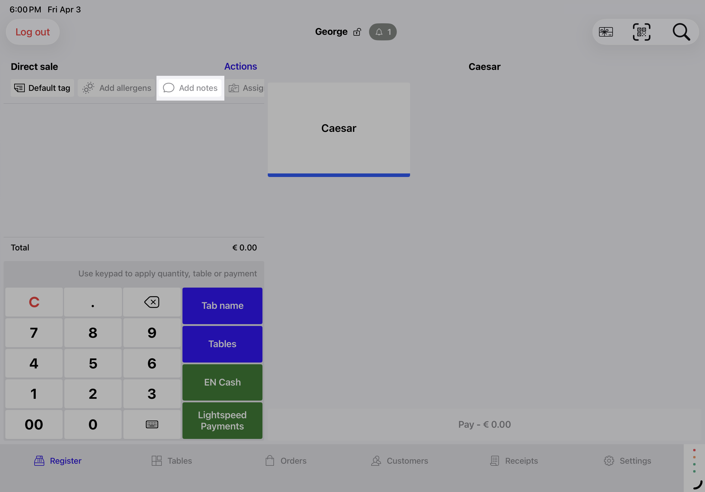 Order summary with the "Add notes" button highlighted.