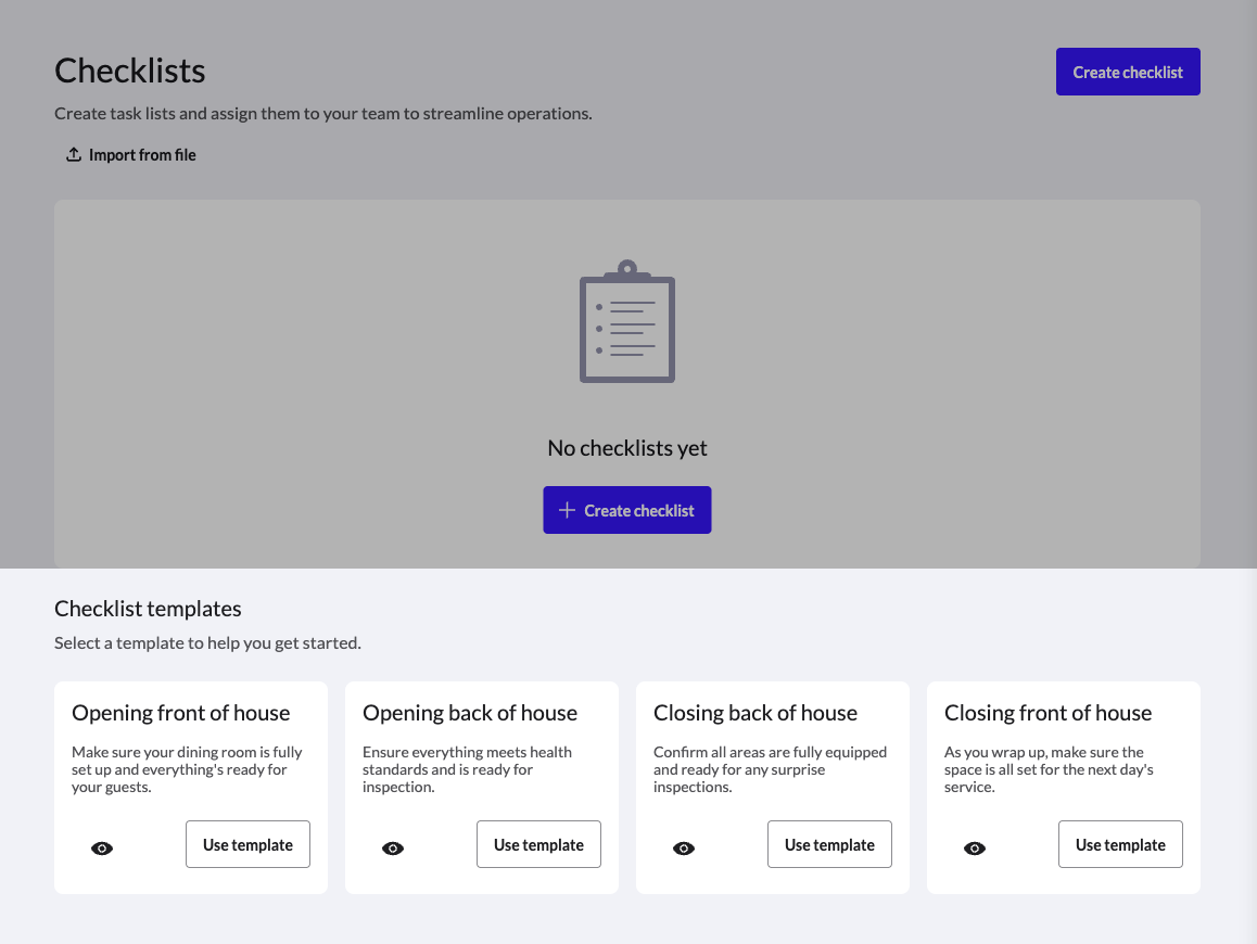 De pagina Checklists met uitgelichte kant-en-klare checklistsjablonen.