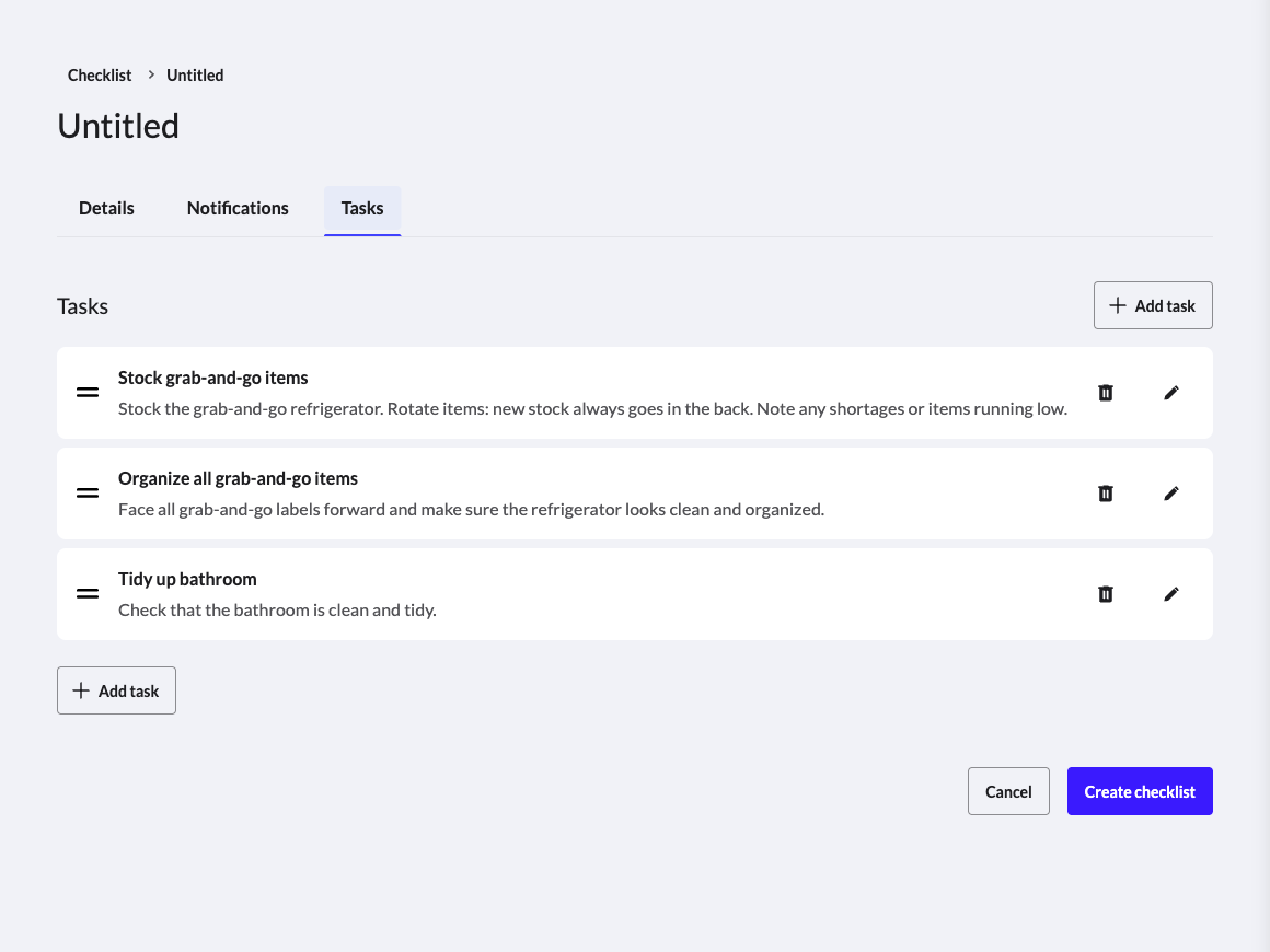 Une nouvelle checklist comprenant trois tâches a bien été importée.