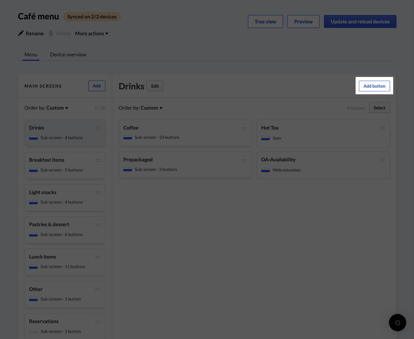 Section ‘Menus’ du back-office avec le bouton ‘Ajouter un bouton’ mis en évidence