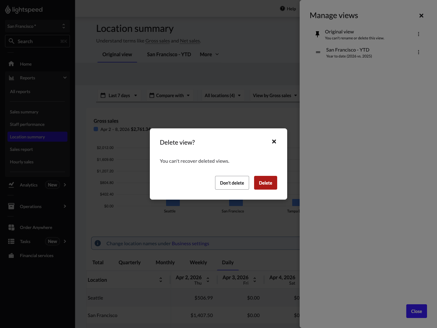 Delete confirmation pop-up.