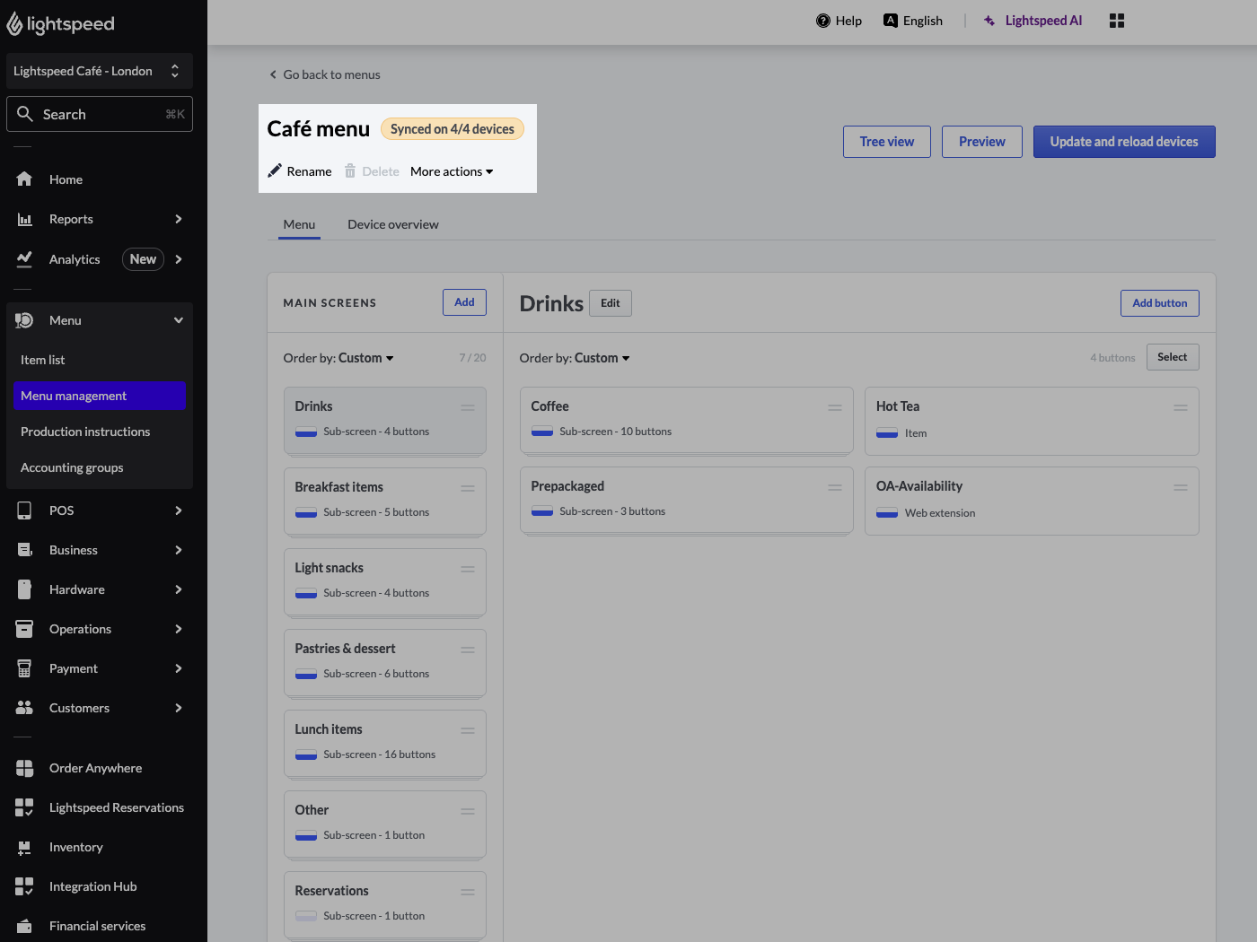 Menu screen with Rename highlighted