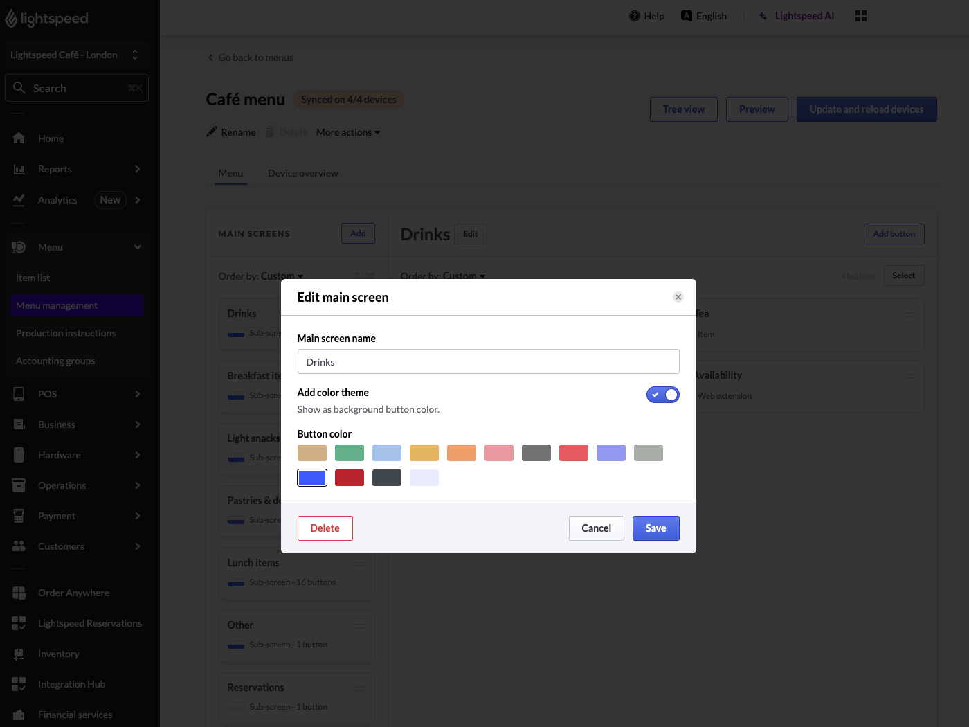 Edit main screen